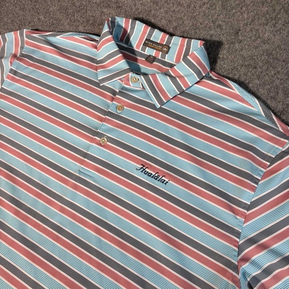 Peter Millar Summer Comfort Shirt Mens Xl Blue Pink Striped Golf Short Sleeve